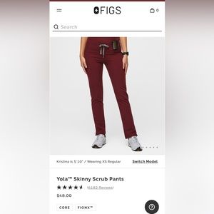 Women’s Figs Scrubs - Burgundy - Yolo Skinny Scrub Pants - Size Large - Worn